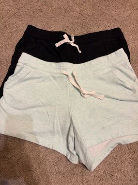 Women's Athletic Drawstring Shorts - Black and Light Mint
